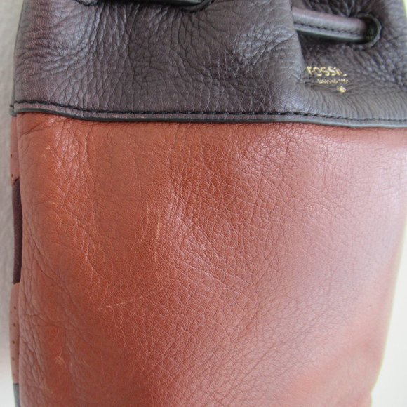 Fossil 100% Leather and Suede Bucket Shoulder Handbag Crossbody Medium sz Brown - Picture 6 of 13